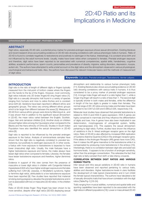 2D:4D Ratio and its Implications in Medicine .